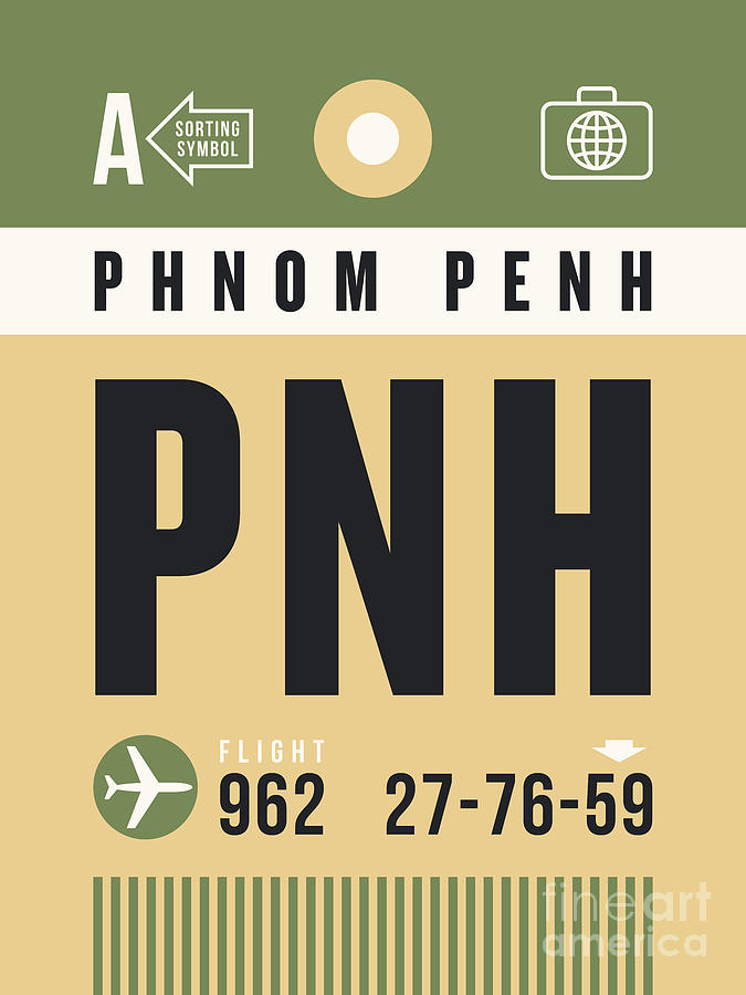 Airport Digital Art - Luggage Tag A - PNH Phnom Penh Cambodia by Organic Synthesis