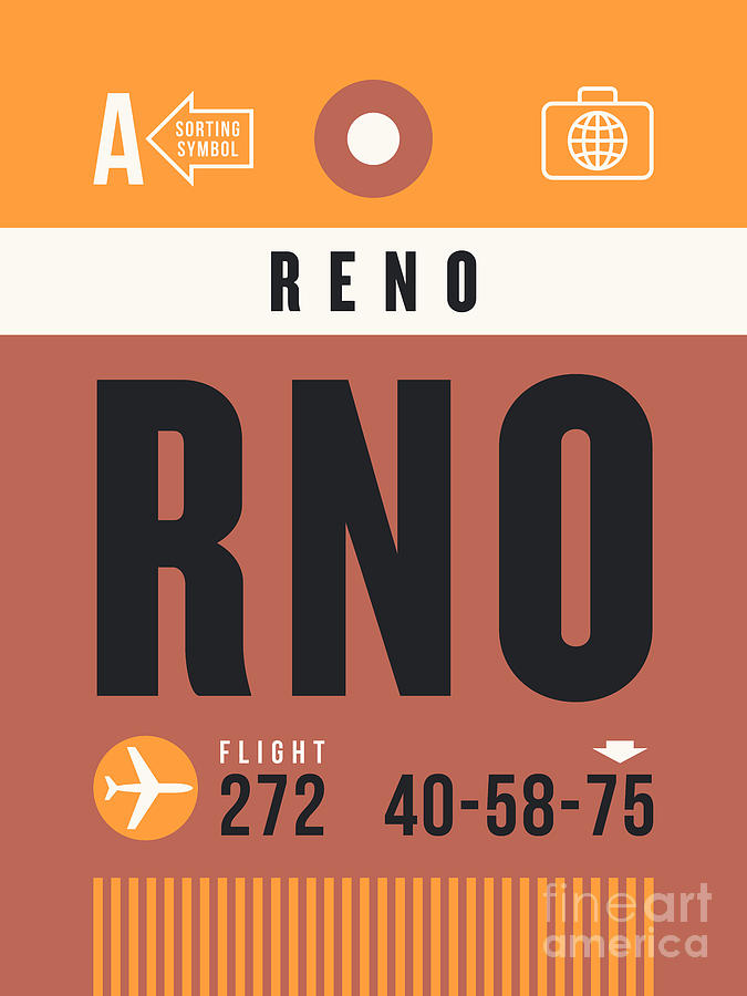 Reno Digital Art - Luggage Tag A - RNO Reno Nevada USA by Organic Synthesis