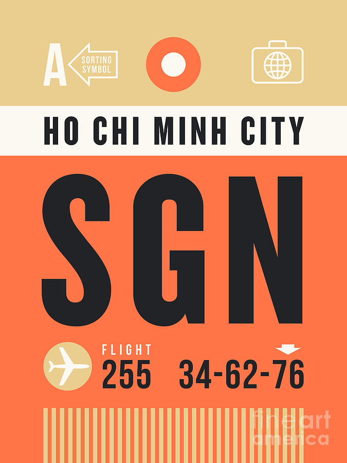 Airport Digital Art - Luggage Tag A - SGN Ho Chi Minh City Vietnam by Organic Synthesis