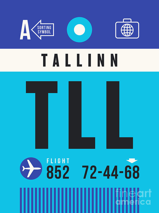 Vintage Digital Art - Luggage Tag A - TLL Tallinn Estonia by Organic Synthesis