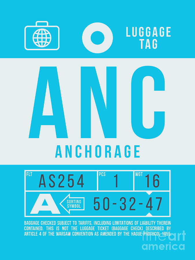 Anchorage Digital Art - Luggage Tag B - ANC Anchorage Alaska USA by Organic Synthesis