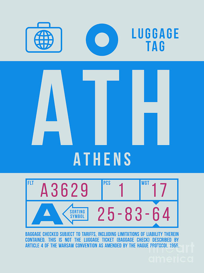Airport Digital Art - Luggage Tag B - ATH Athens Greece by Organic Synthesis
