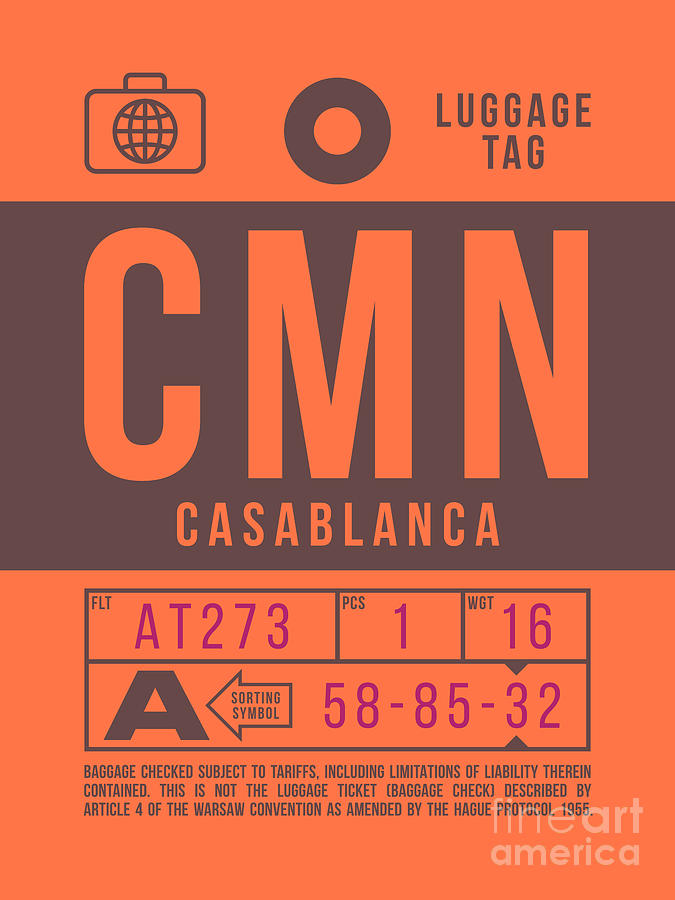 Luggage Tag B - CMN Casablanca Morocco Digital Art by Organic Synthesis Luggage Tag B - CMN Casablanca Morocco Digital Art by Organic Synthesis