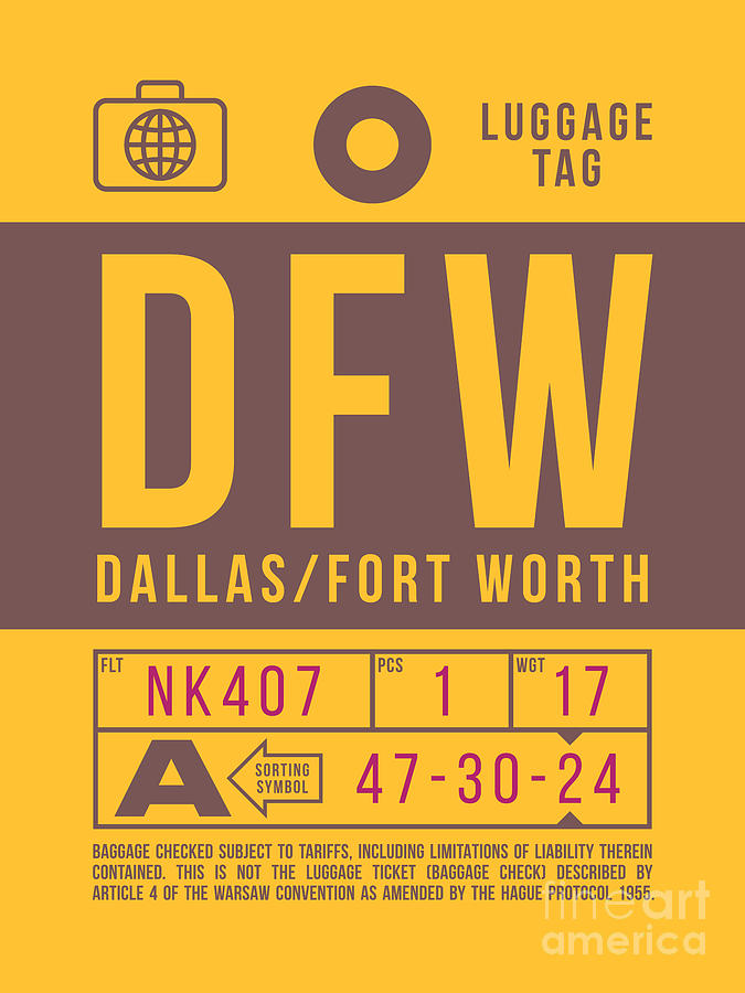Luggage Tag B - DFW Dallas Fort Worth USA Digital Art by Organic Synthesis Luggage Tag B - DFW Dallas Fort Worth USA Digital Art by Organic Synthesis