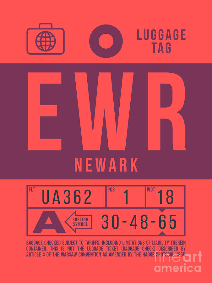 Newark Digital Art - Luggage Tag B - EWR Newark USA by Organic Synthesis