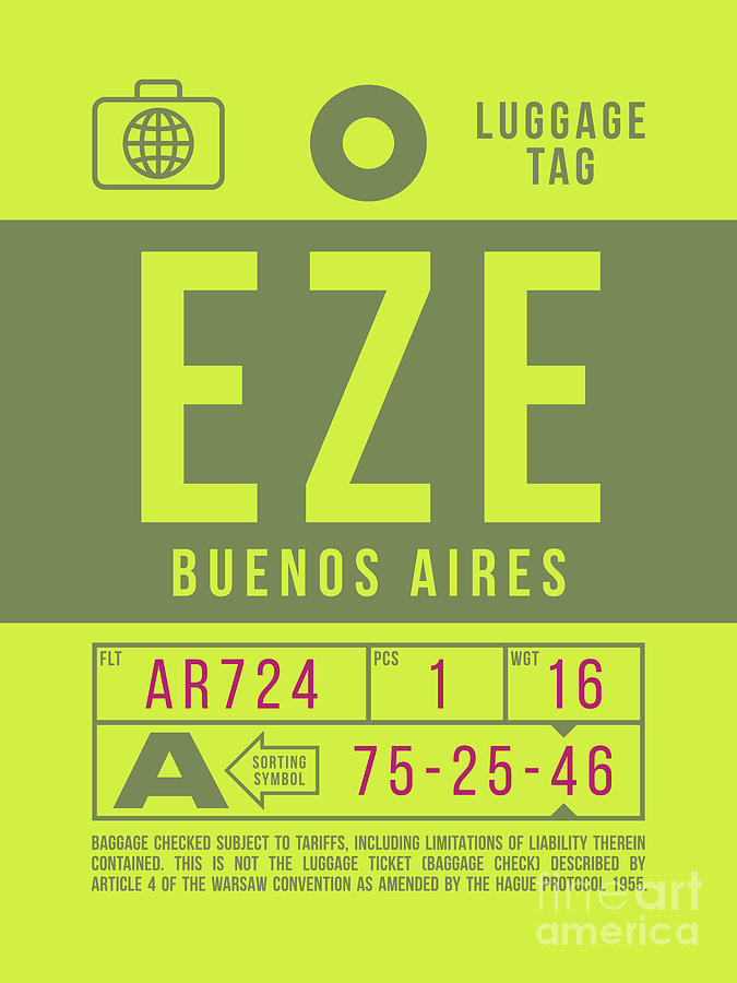Airport Digital Art - Luggage Tag B - EZE Buenos Aires Argentina by Organic Synthesis