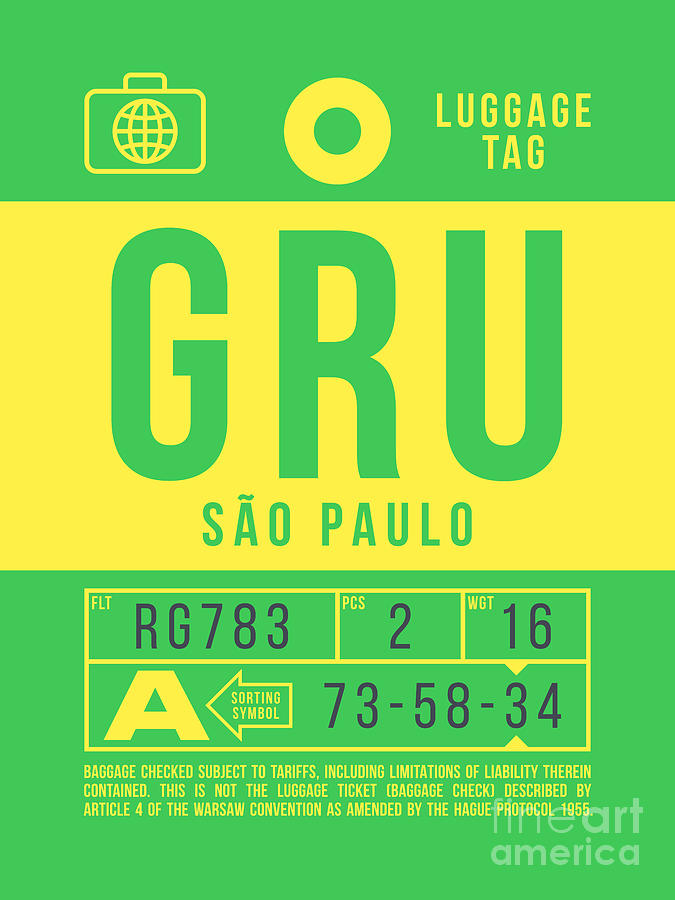Luggage Tag B - GRU Sao Paulo Brazil Digital Art by Organic Synthesis