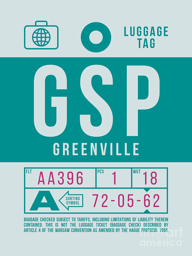 Vintage Digital Art - Luggage Tag B - GSP Greenville South Carolina USA by Organic Synthesis