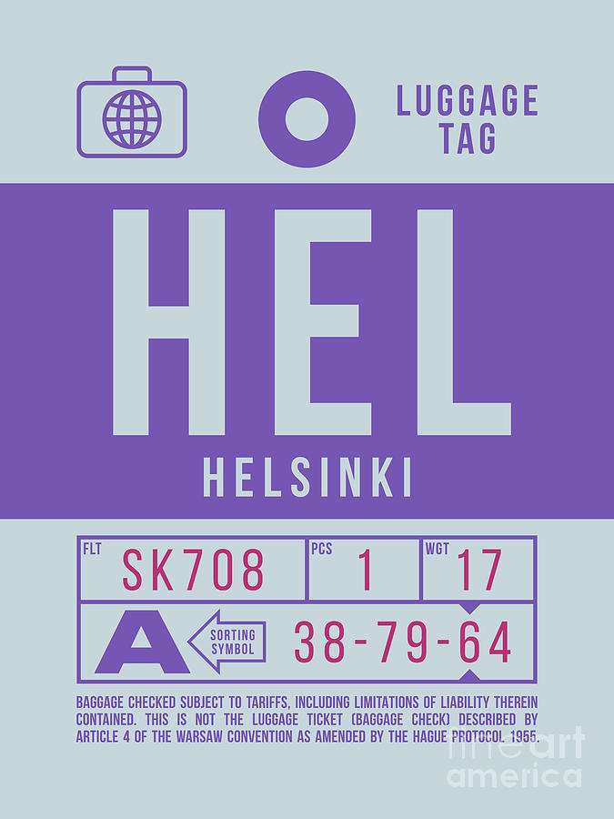 Airport Digital Art - Luggage Tag B - HEL Helsinki Finland by Organic Synthesis