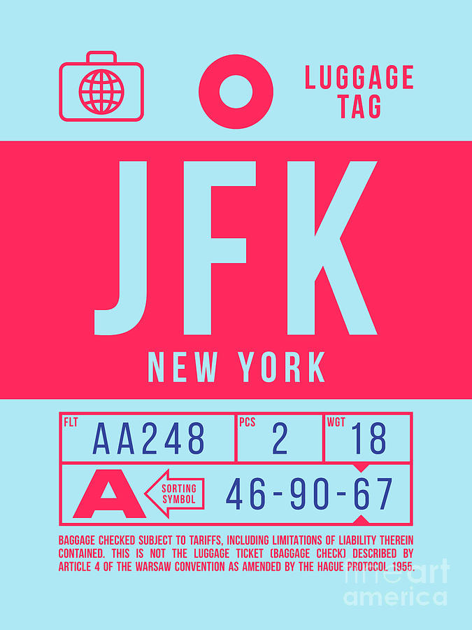 Luggage Tag B - JFK New York USA Digital Art by Organic Synthesis Luggage Tag B - JFK New York USA Digital Art by Organic Synthesis
