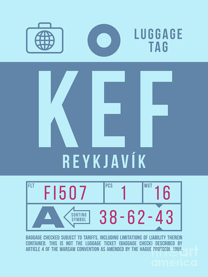 Airport Digital Art - Luggage Tag B - KEF Reykjavik Iceland by Organic Synthesis