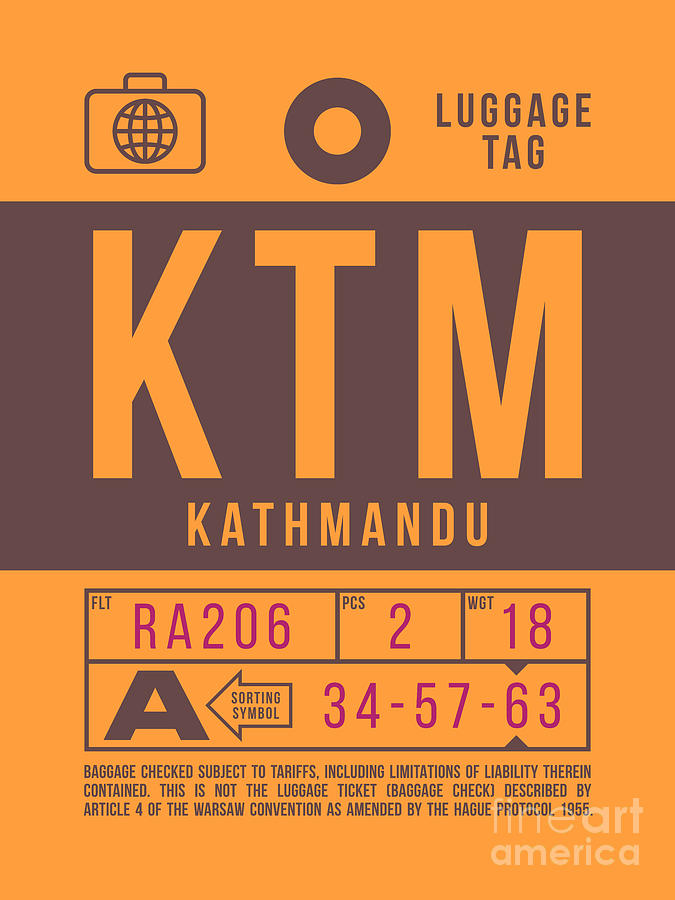 Airport Digital Art - Luggage Tag B - KTM Kathmandu Nepal by Organic Synthesis