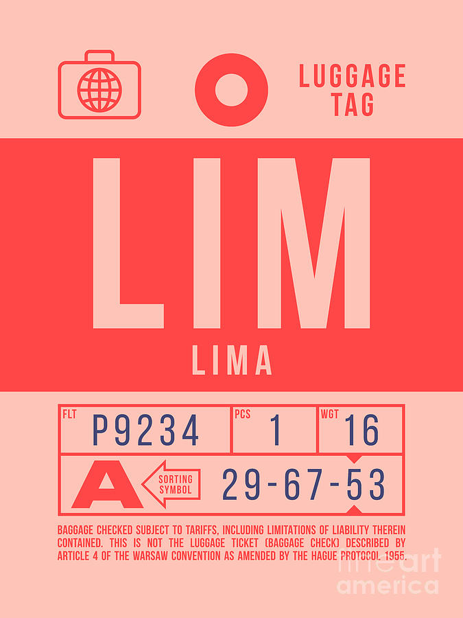 Airport Digital Art - Luggage Tag B - LIM Lima Peru by Organic Synthesis