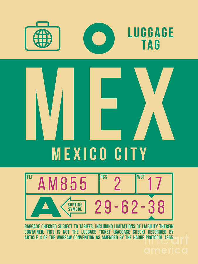 Luggage Tag B - MEX Mexico City Digital Art by Organic Synthesis