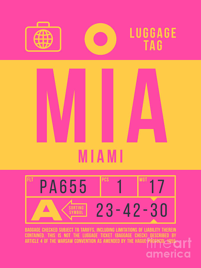 Miami Digital Art - Luggage Tag B - MIA Miami USA by Organic Synthesis