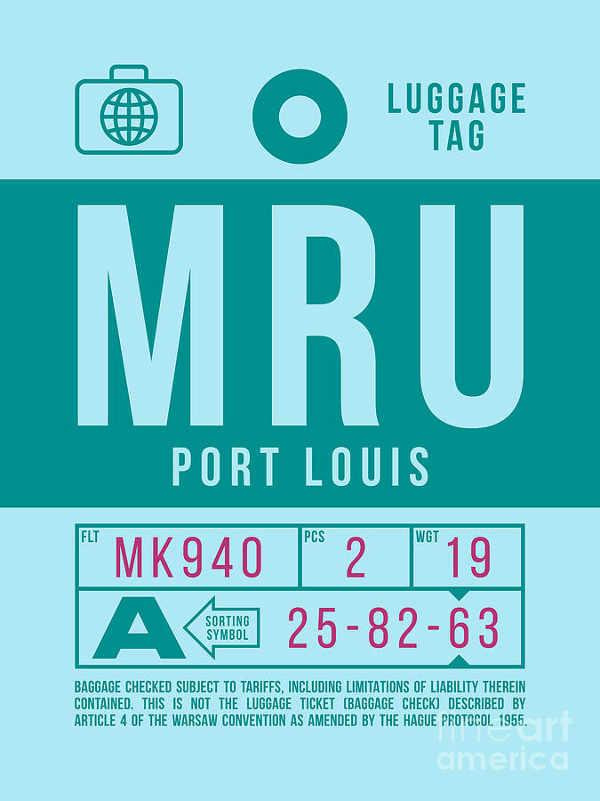 Vintage Digital Art - Luggage Tag B - MRU Port Louis Mauritius by Organic Synthesis