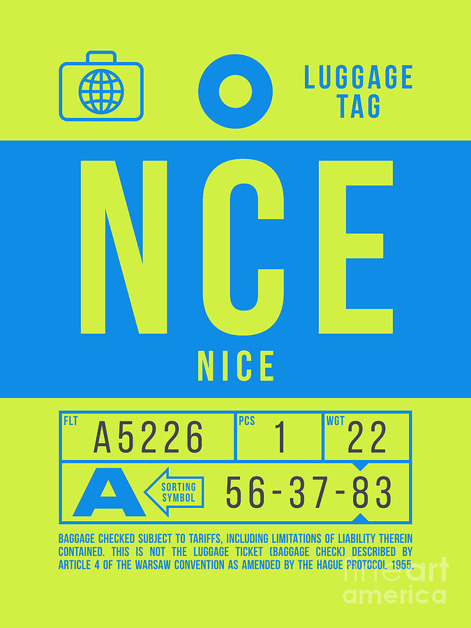 Airport Digital Art - Luggage Tag B - NCE Nice France by Organic Synthesis