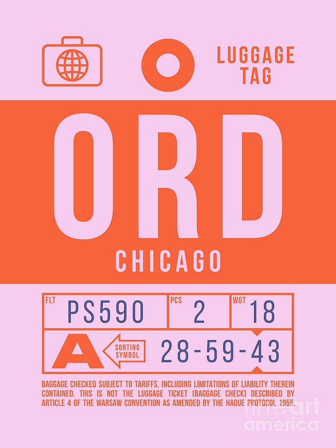 Chicago Digital Art - Luggage Tag B - ORD Chicago USA by Organic Synthesis