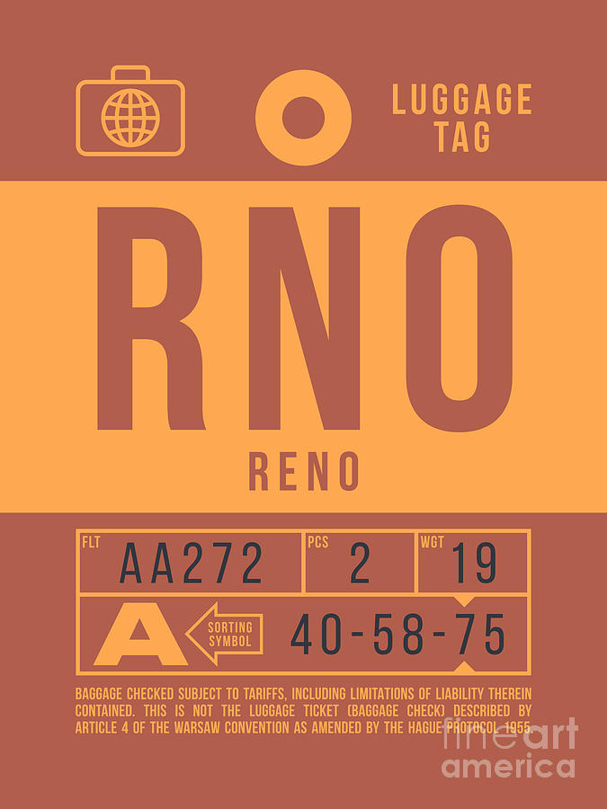 Reno Digital Art - Luggage Tag B - RNO Reno Nevada USA by Organic Synthesis
