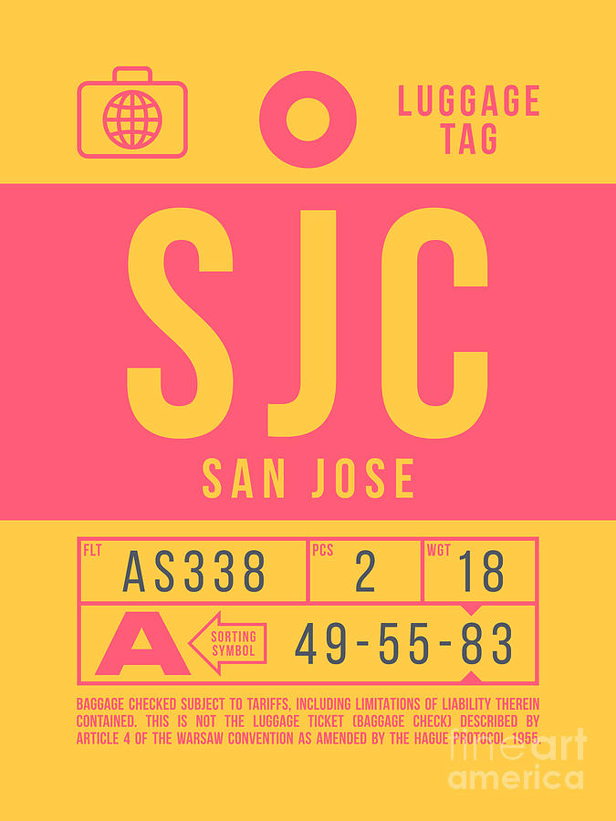 San Jose Digital Art - Luggage Tag B - SJC San Jose California USA by Organic Synthesis