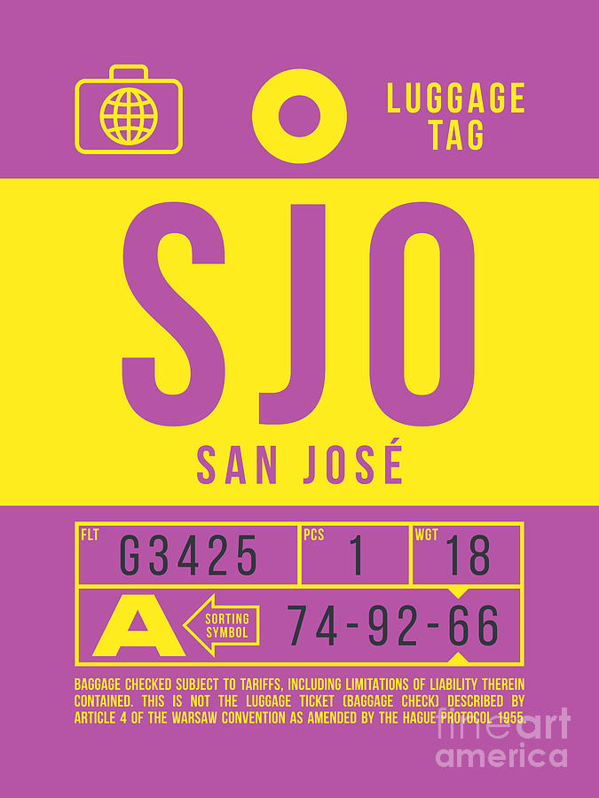 San Jose Digital Art - Luggage Tag B - SJO San Jose Costa Rica by Organic Synthesis