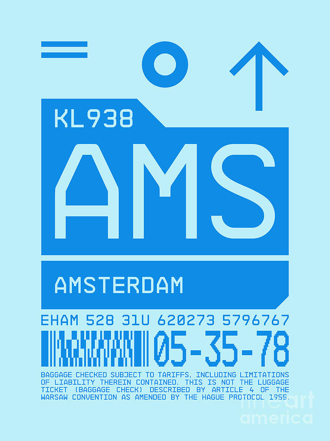 Airport Digital Art - Luggage Tag C - AMS Amsterdam Netherlands by Organic Synthesis