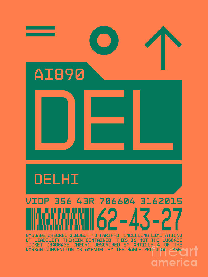 Airport Digital Art - Luggage Tag C - DEL Delhi India by Organic Synthesis