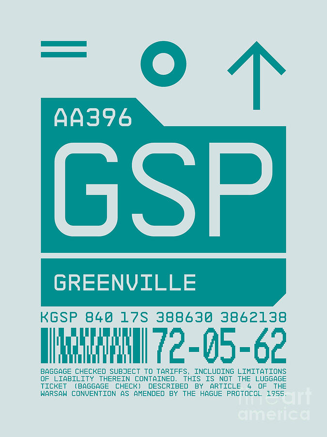 Airport Digital Art - Luggage Tag C - GSP Greenville South Carolina USA by Organic Synthesis