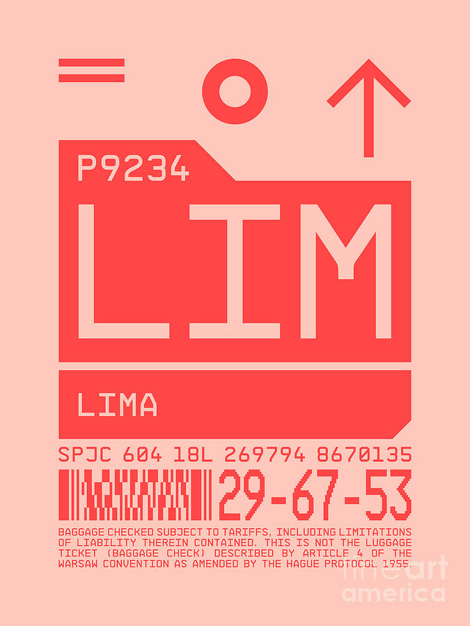 Airport Digital Art - Luggage Tag C - LIM Lima Peru by Organic Synthesis