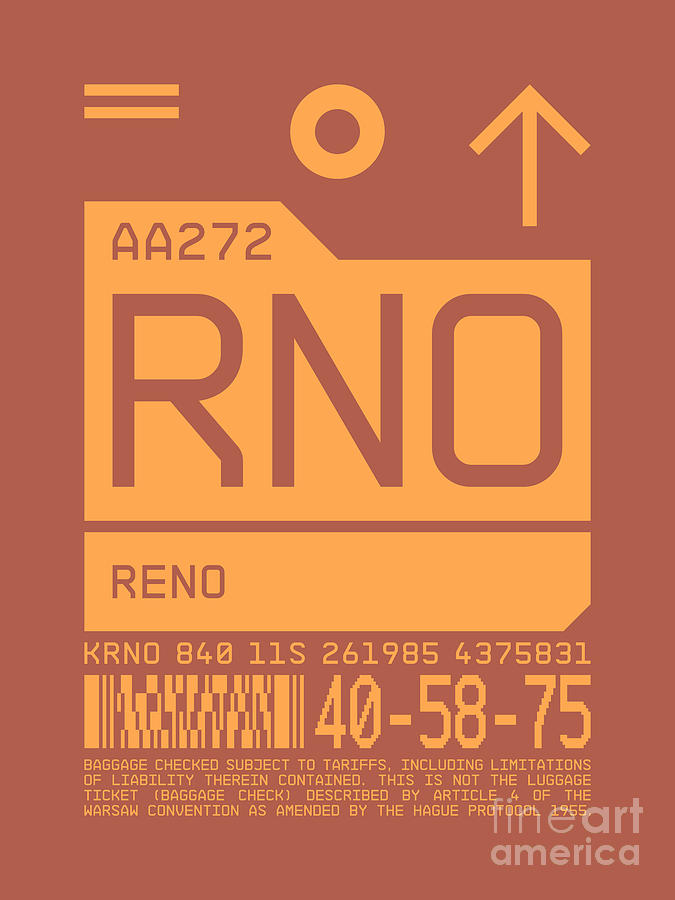 Reno Digital Art - Luggage Tag C - RNO Reno Nevada USA by Organic Synthesis