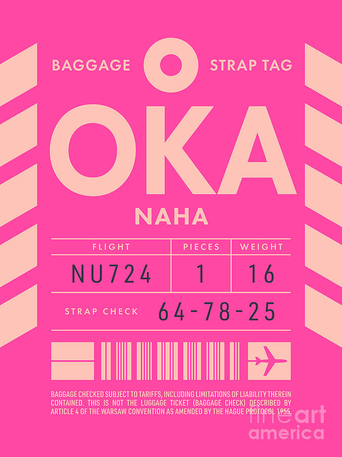 OKA Naha Okinawa • Airport Code and Vintage Baggage Tag Design