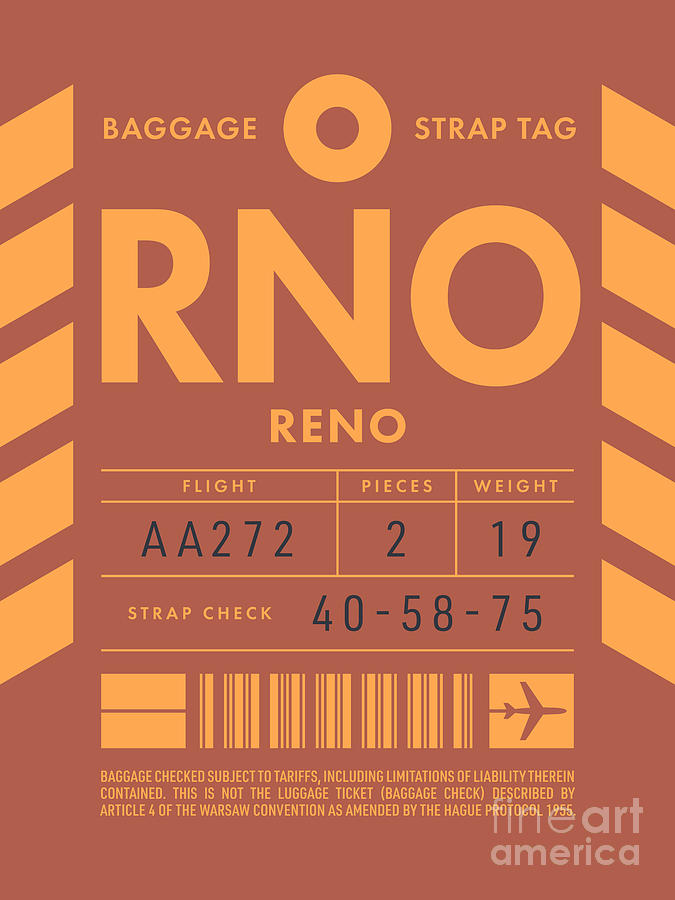 Reno Digital Art - Luggage Tag D - RNO Reno Nevada USA by Organic Synthesis