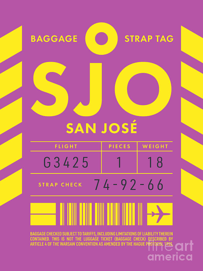 San Jose Digital Art - Luggage Tag D - SJO San Jose Costa Rica by Organic Synthesis