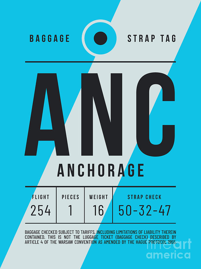 Anchorage Digital Art - Luggage Tag E - ANC Anchorage Alaska USA by Organic Synthesis