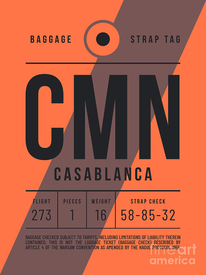 Luggage Tag E - CMN Casablanca Morocco Digital Art by Organic Synthesis ...