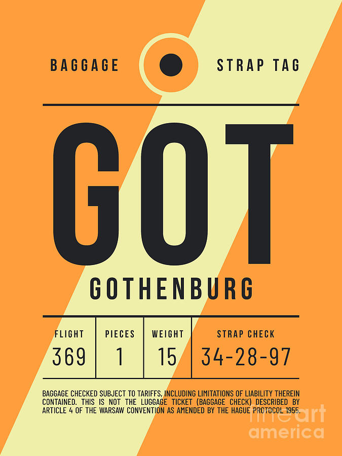 Vintage Digital Art - Luggage Tag E - GOT Gothenburg Sweden by Organic Synthesis