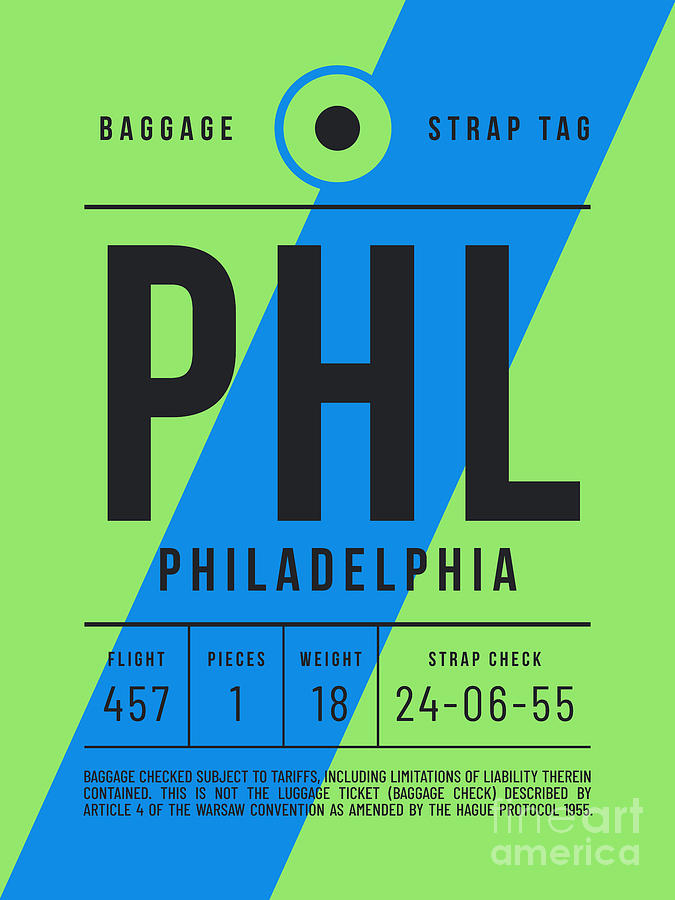 Vintage Digital Art - Luggage Tag E - PHL Philadelphia USA by Organic Synthesis