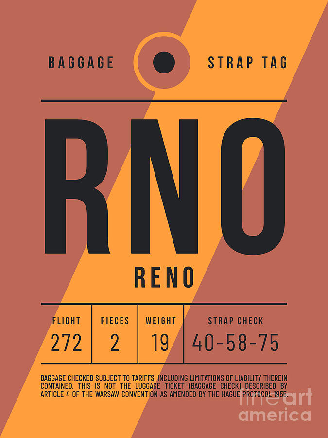 Reno Digital Art - Luggage Tag E - RNO Reno Nevada USA by Organic Synthesis