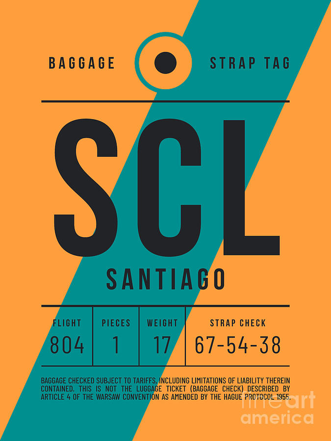 Vintage Digital Art - Luggage Tag E - SCL Santiago Chile by Organic Synthesis