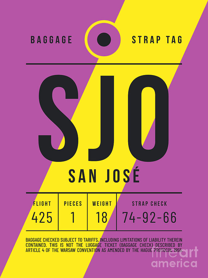 San Jose Digital Art - Luggage Tag E - SJO San Jose Costa Rica by Organic Synthesis