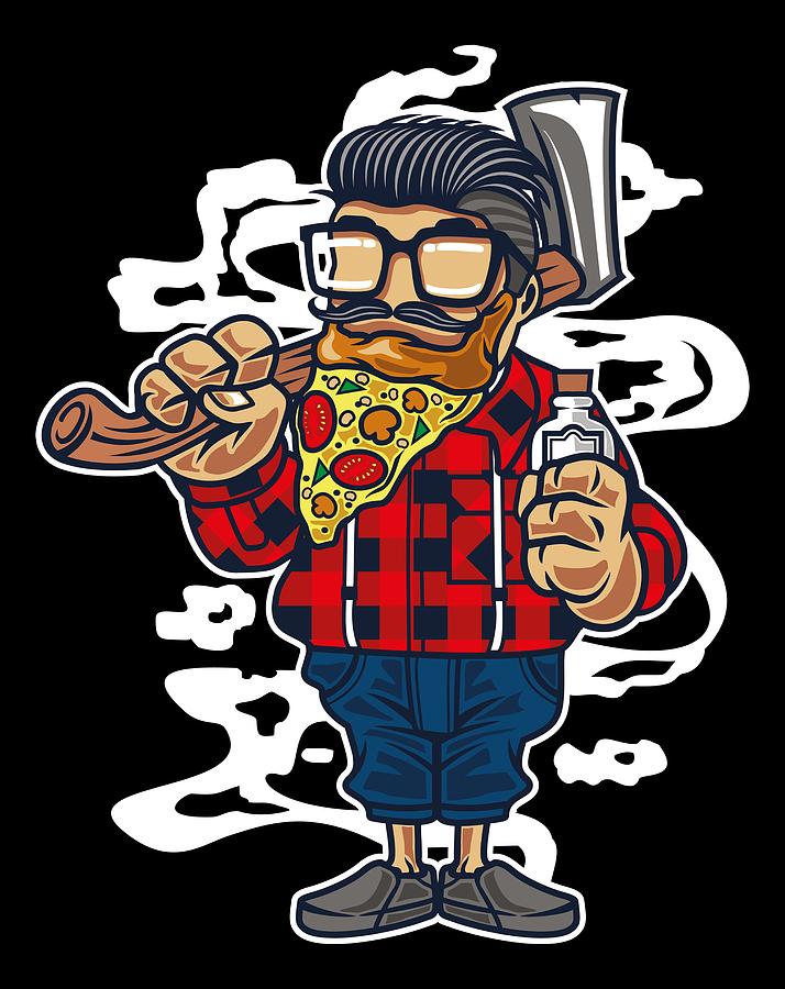 Vintage Digital Art - Lumberjack Pizza Man by Long Shot
