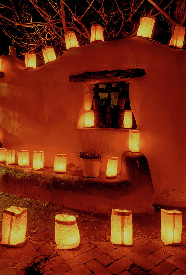 Luminarias on wall, Old Town, Albuquerque Photograph by Randall Roberts ...