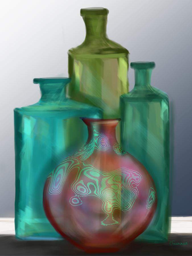 Bottle Painting - Luminescent bottles by Christine Fournier