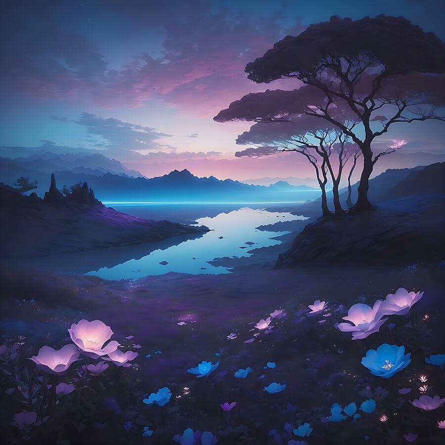 Luminescent Flora by the Lakeside Digital Art by Lisa Pearlman