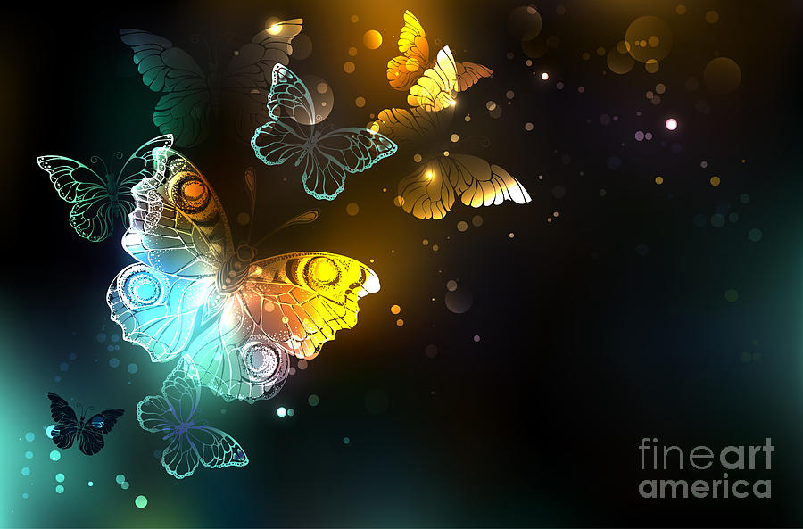 Luminous Butterflies In Flight Glowing Butterfly Digital Art by Amusing DesignCo