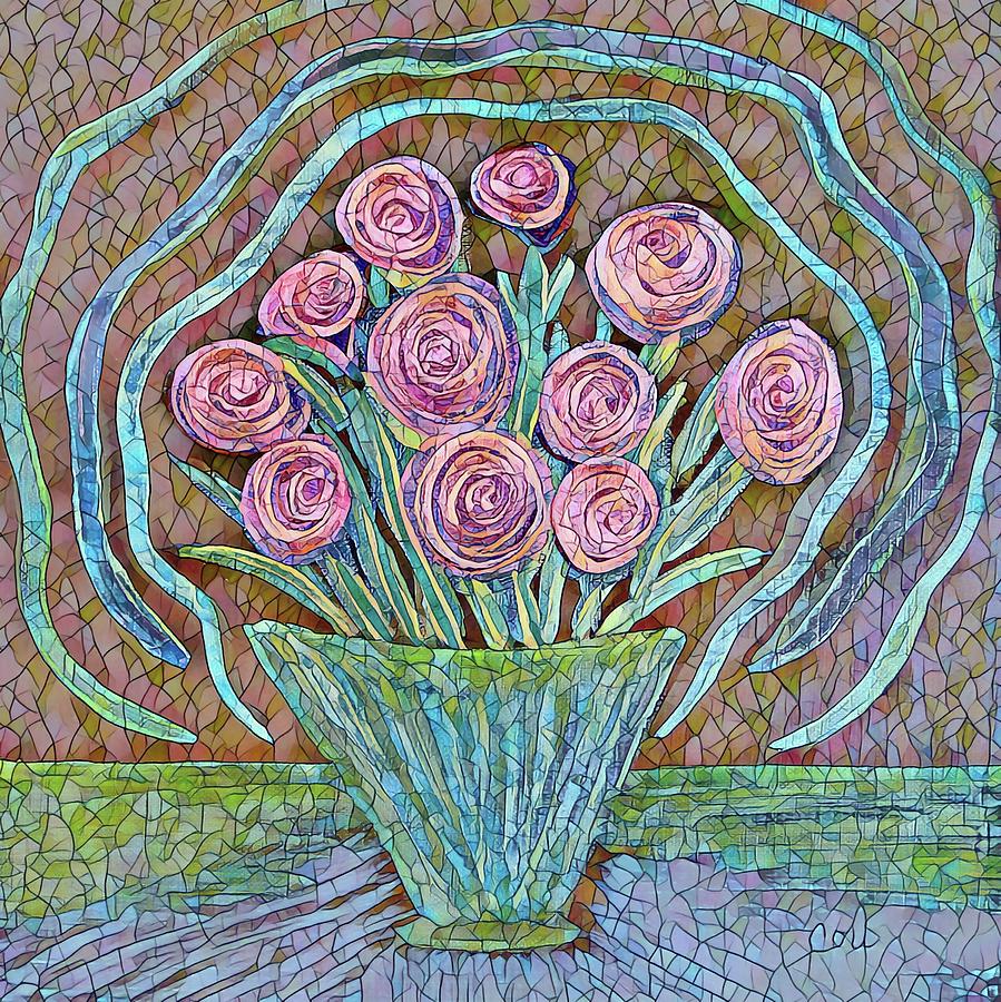 Luminous Pink Bouquet Mosaic Painting by Corinne Carroll