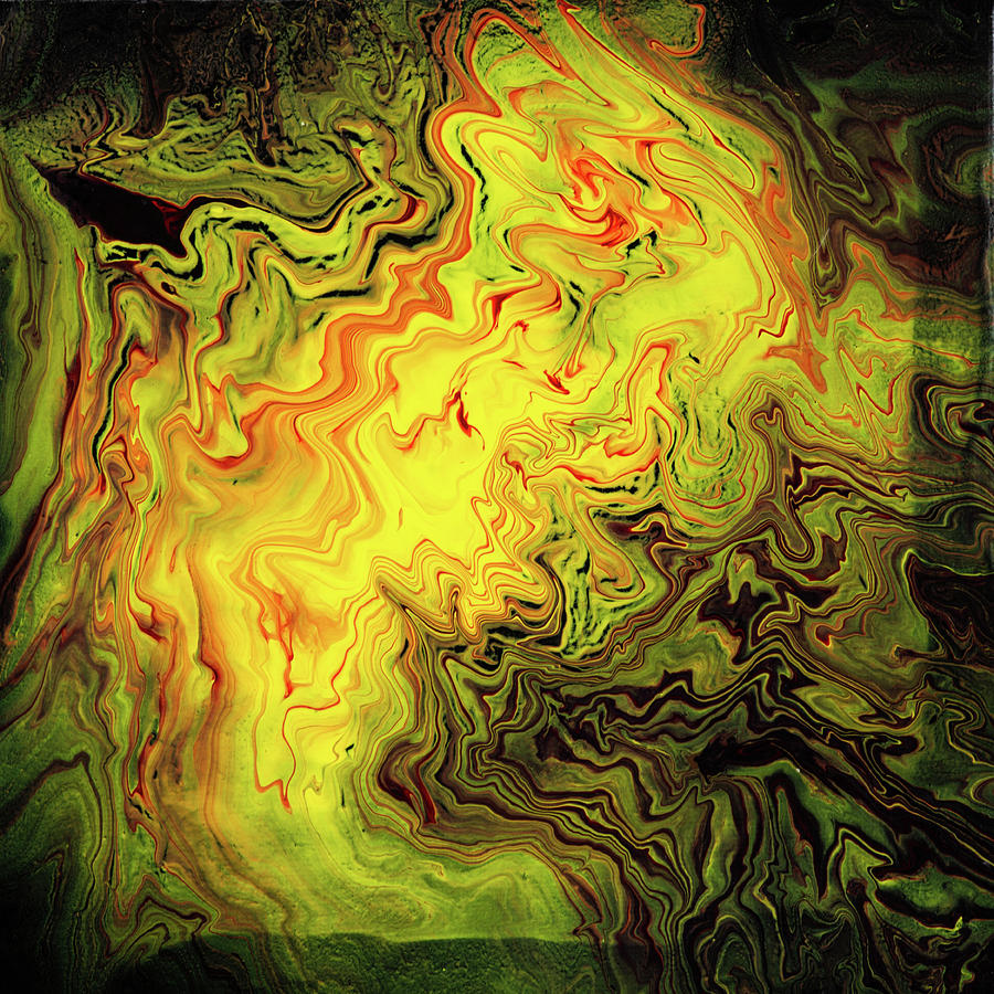 Luminous Yellow and Orange Acrylic Pour Painting Painting by Matthias Hauser
