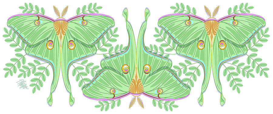 Luna Moth Garden Rotatable Triptych Digital Art by Tim Phelps
