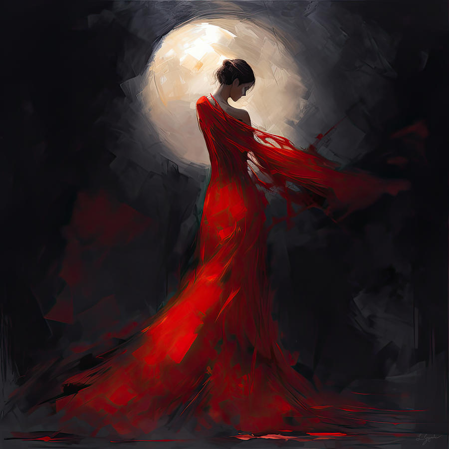 Lady In Red Painting - Luna Within by Lourry Legarde
