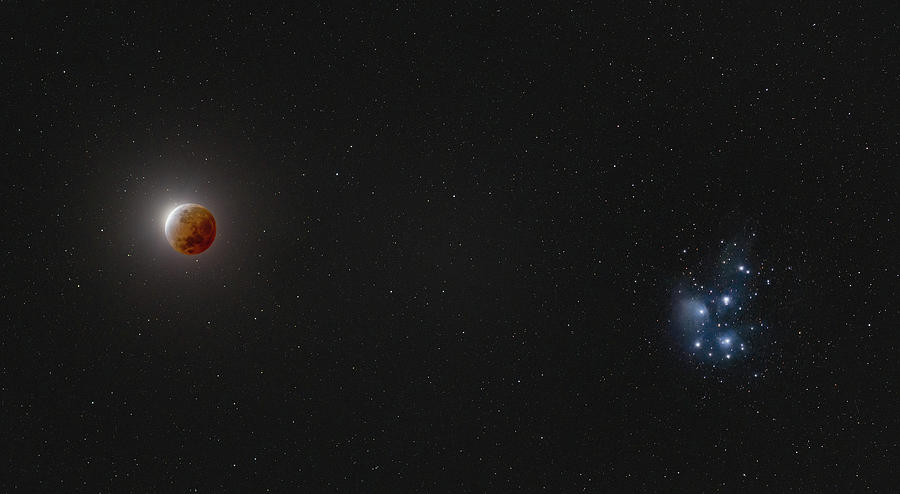 Lunar Eclipse and M45 Photograph by Grant Twiss
